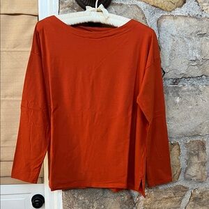 Pumpkin Orange Boat Neck Long Sleeve Tee